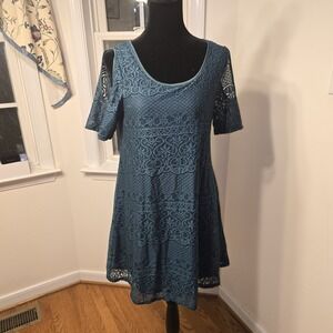 Wild Daisy Green Lace Cold‎ Shoulder A-Line Dress Women's XL